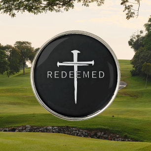 Redeemed Modern Black Nail Cross  Golf Ball Marker