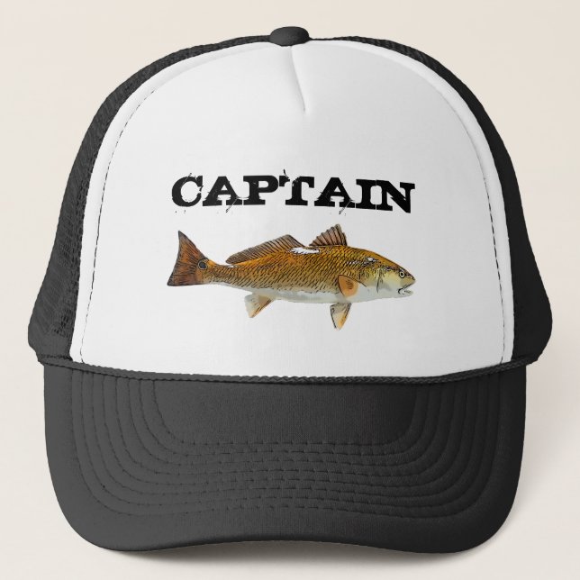 Redfish Fishing Boat Charter Captain Fish Funny Trucker Hat (Front)
