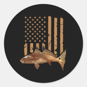 Redfish Fishing Red Drum Tailing Usa American Flag Classic Round Sticker