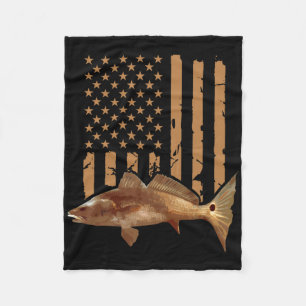 Redfish Fishing Red Drum Tailing Usa American Flag Fleece Blanket