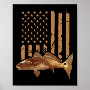 Redfish Fishing Red Drum Tailing Usa American Flag Poster