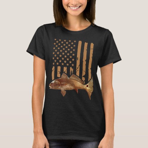 Redfish Fishing Red Drum Tailing Usa American Flag T_Shirt