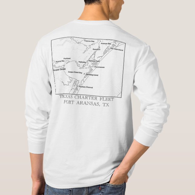 Redfish Get Bit w/ Port Aransas Chart T-Shirt (Back)