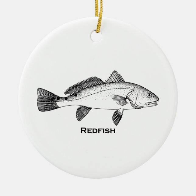 Redfish Illustration Ceramic Ornament (Front)