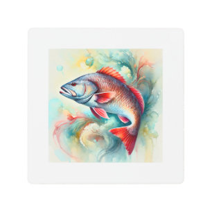 Redfish in Serene Waters 210824AREF147 - Watercolo Metal Print