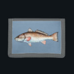 Redfish on Blue Tri-fold Wallet<br><div class="desc">This wallet is the perfect gift for the avid sports fishing enthusiast,  featuring a digital hand painting of a redfish (red drum) placed on a blue background.</div>