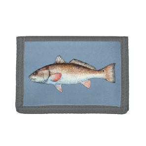 Redfish on Blue Trifold Wallet