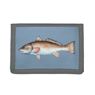 Redfish on Blue Trifold Wallet