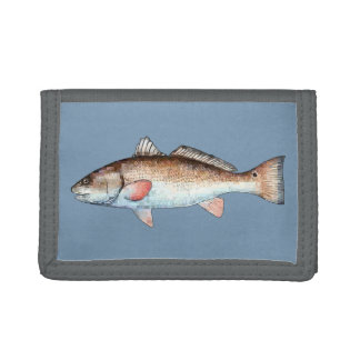 Redfish on Blue Trifold Wallet