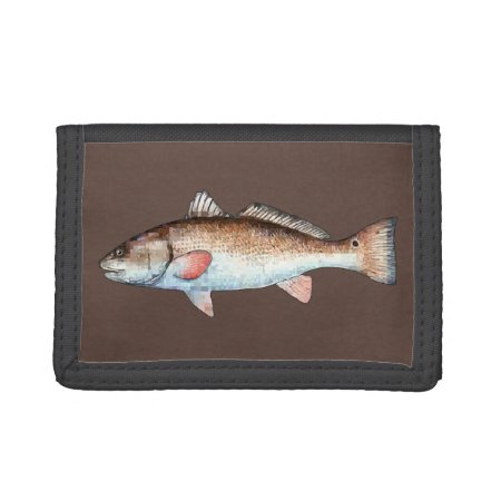 Redfish On Brown Tri-fold Wallet