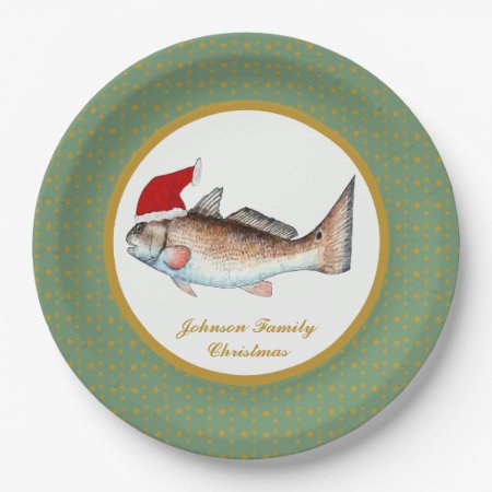 Redfish Santa Christmas Paper Plates