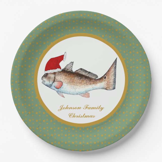 Redfish Santa Christmas Paper Plates (Front)