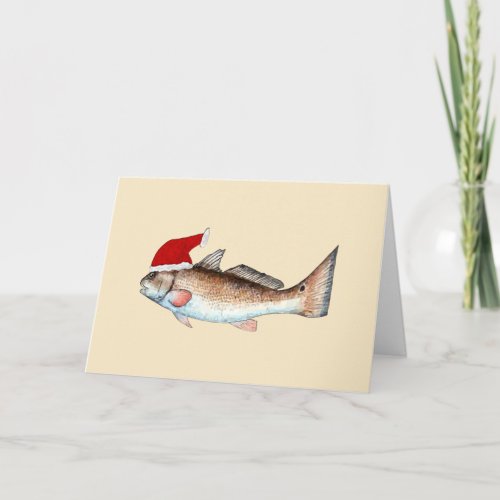 Redfish Santa Hat Christmas Holiday Card