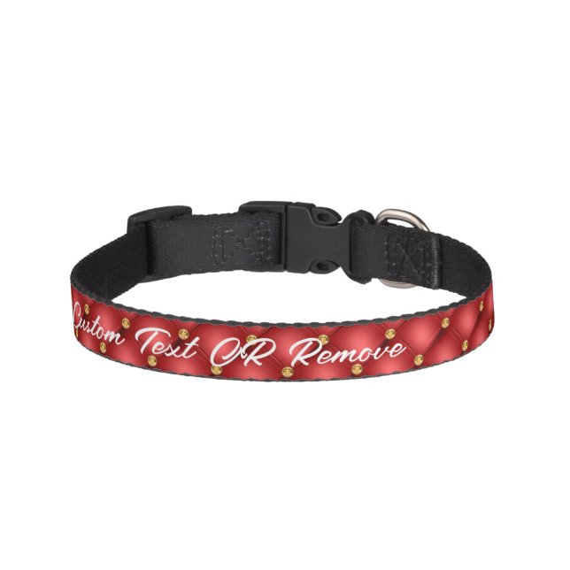 RedGold Diamond Tufted Custom Text Pet Collar (Front)