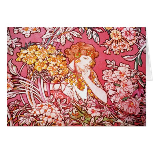 Redhead Among Flowers, Alphonse Mucha Cards (Front Horizontal)