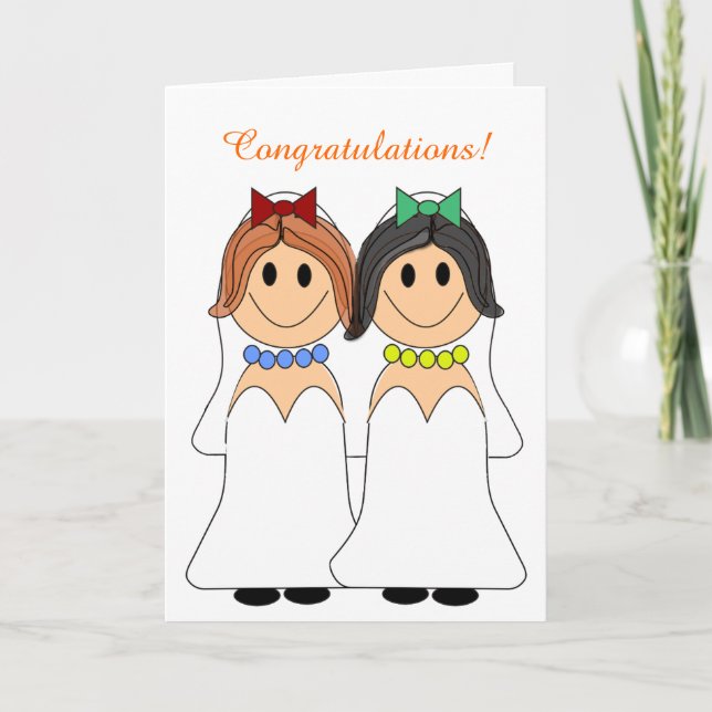 Redhead and Brunette Lesbian Wedding Card (Front)