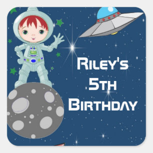 Redhead Astronaut Boy Party Favor Labels