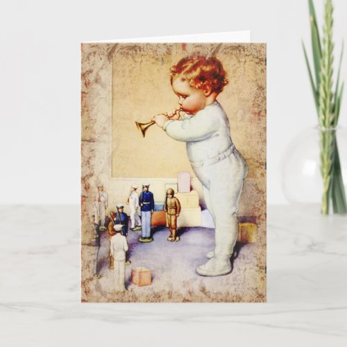 Redhead Baby Boy Blowing Horn to Soldiers Card