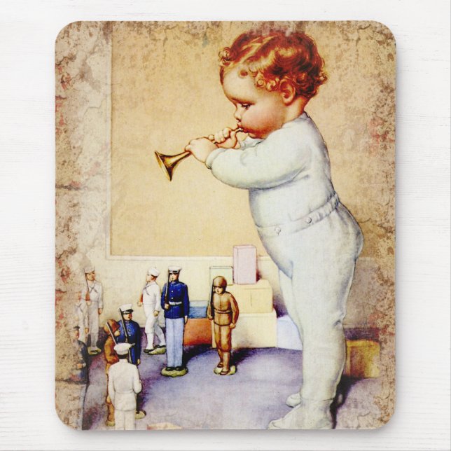 Redhead Baby Boy Blowing Horn to Soldiers Mouse Pad (Front)