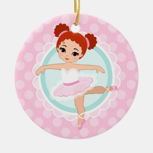 Redhead Ballerina _ Pink Ballet Dancer Girl Ceramic Ornament
