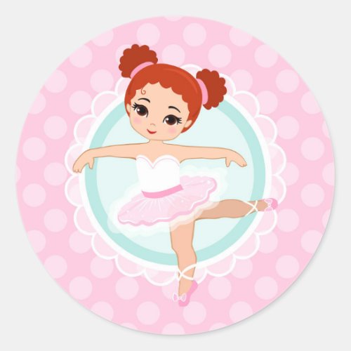 Redhead Ballerina _ Pink Ballet Dancer Girl Classic Round Sticker