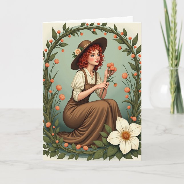 Redhead Blooms Nature Scene Card (Front)
