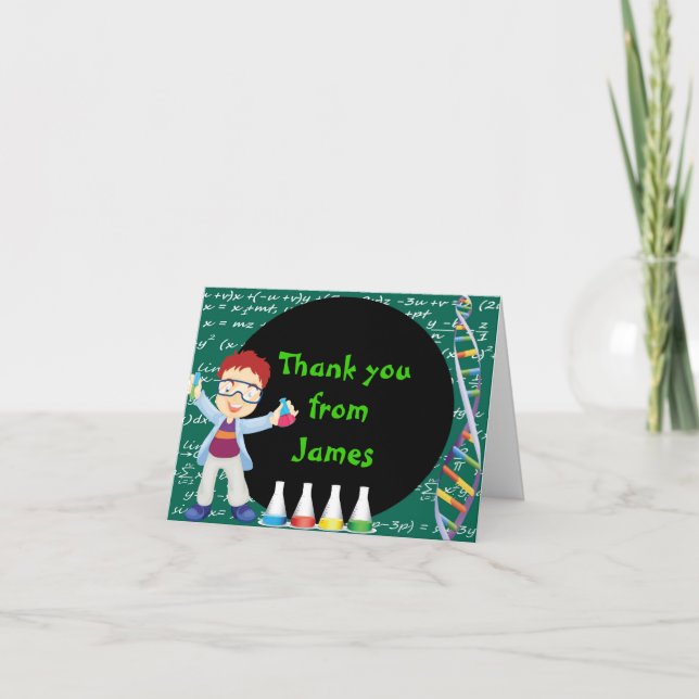 Redhead Boy Mad Scientist Thank You Note Card (Front)