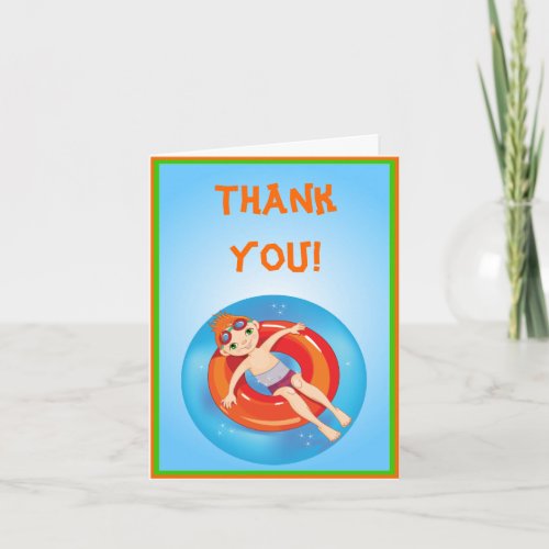 Redhead Boy Pool Party Thank You Note Card