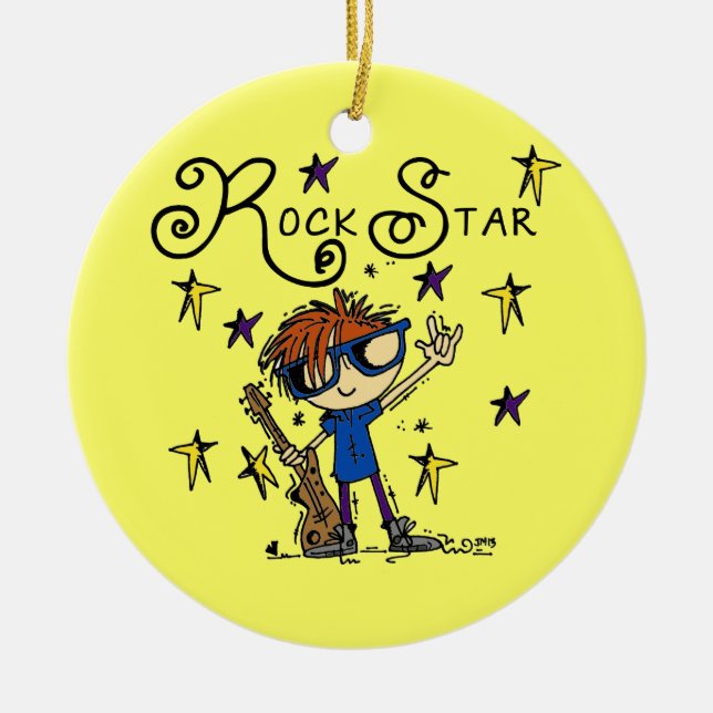 Redhead Boy Rock Star Ceramic Ornament (Front)