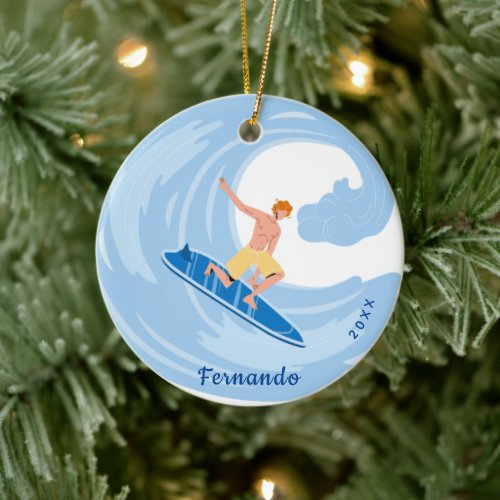 Redhead Boy Surfing Red Hair Water Sports Dated    Ceramic Ornament