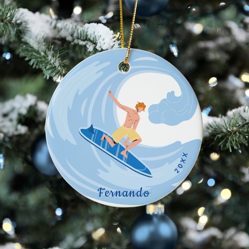 Redhead Boy Surfing Red Hair Water Sports Dated    Ceramic Ornament