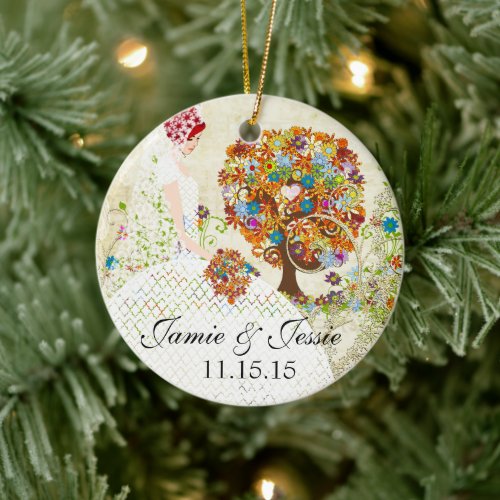 Redhead Brides  Flower Tree Ceramic Ornament