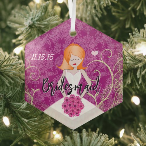 Redhead Bridesmaid  Favors You Choose Colors Glass Ornament