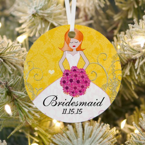 Redhead Bridesmaid Favors You Choose Colors Metal Ornament