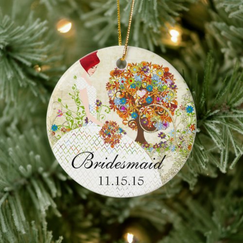 Redhead Bridesmaid Gifts Flower Tree Ceramic Ornament