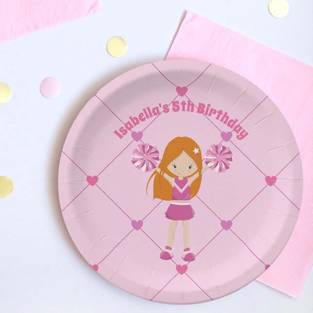 Redhead Cheerleader Girl Cute Kids Birthday Party Paper Plates (Creator Uploaded)