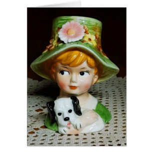 Redhead Child & Puppy Little Girl Lady Head Vase Cards