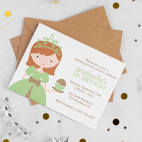 Redhead Cupcake Princess Birthday Invitation