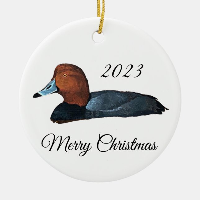 Redhead Duck Christmas ornament  (Front)