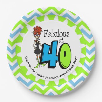 Redhead Fabulous At 40 40th Birthday Paper Plates by birthdayTshirts at Zazzle