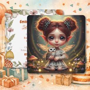 Redhead Fairy Girl and Baby Fox Girl's Birthday  Invitation