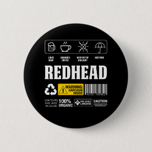 Redhead Ginger Freckles Redheads Red Hair Gift Button