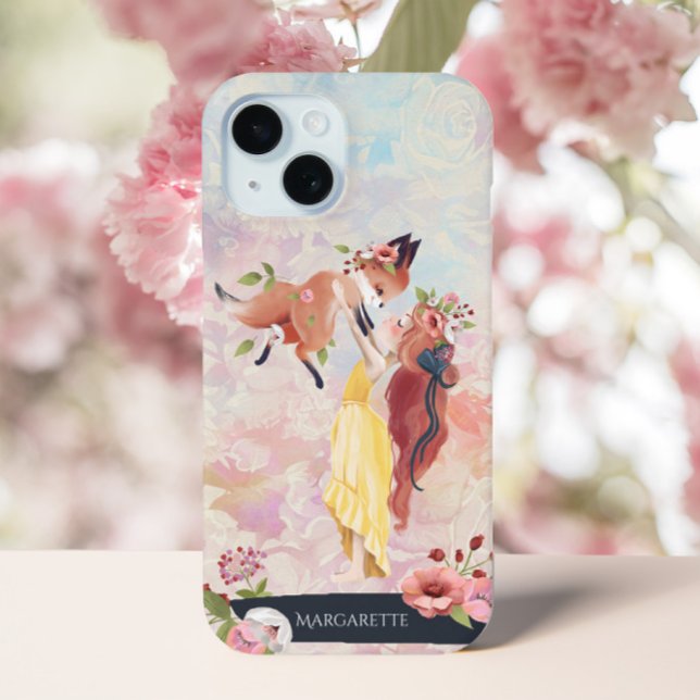 Redhead Girl & Baby Fox Custom Name Case-Mate iPhone Case (Creator Uploaded)