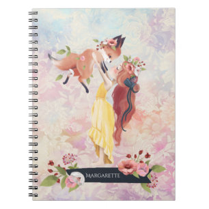 Redhead Girl & Baby Fox Illustration Daily Diary Notebook
