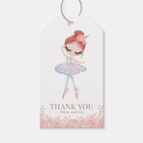 Redhead Girl Ballerina in White Dress Birthday Gift Tags