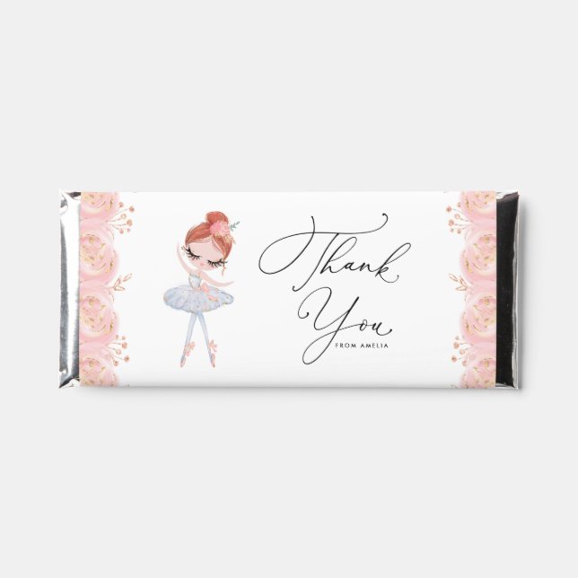 Redhead Girl Ballerina in White Dress Birthday Hershey Bar Favors (Front)