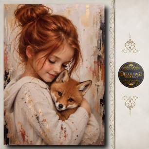 Redhead Girl Fox Decoupage Tissue Paper