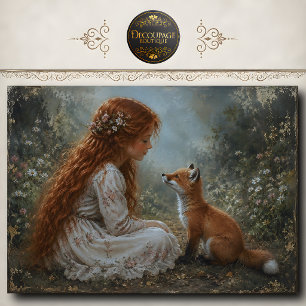 Redhead Girl Fox Wildflower Decoupage Tissue Paper