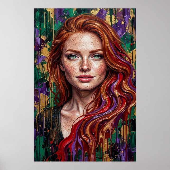 Redhead Girl Freckles Impasto Paint Drip Art Poste Poster (Front)