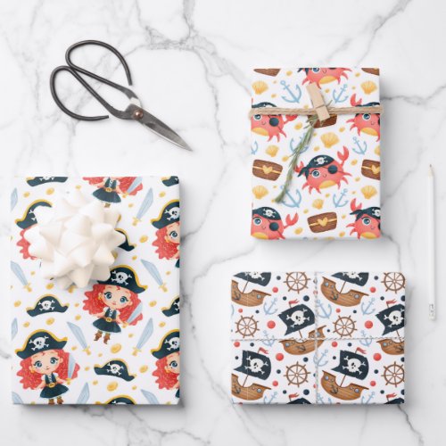 Redhead  Girl Pirate Pack Wrapping Paper